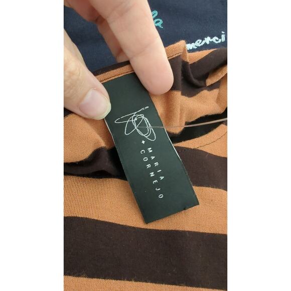 Zero + Maria Cornejo Women's Striped Sleeveless Asymmetrical Draped Brown Top XS - Picture 3 of 7